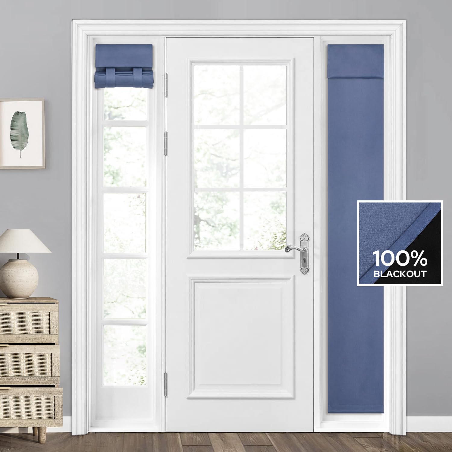 Homeideas 100% Blackout Sidelight Curtains For Front Door, Side Door Window Curtains, Front Door Curtains For Small Window, Thermal Insulated Door Window Covering, (1 Panel, W12 X L68, Stone Blue)